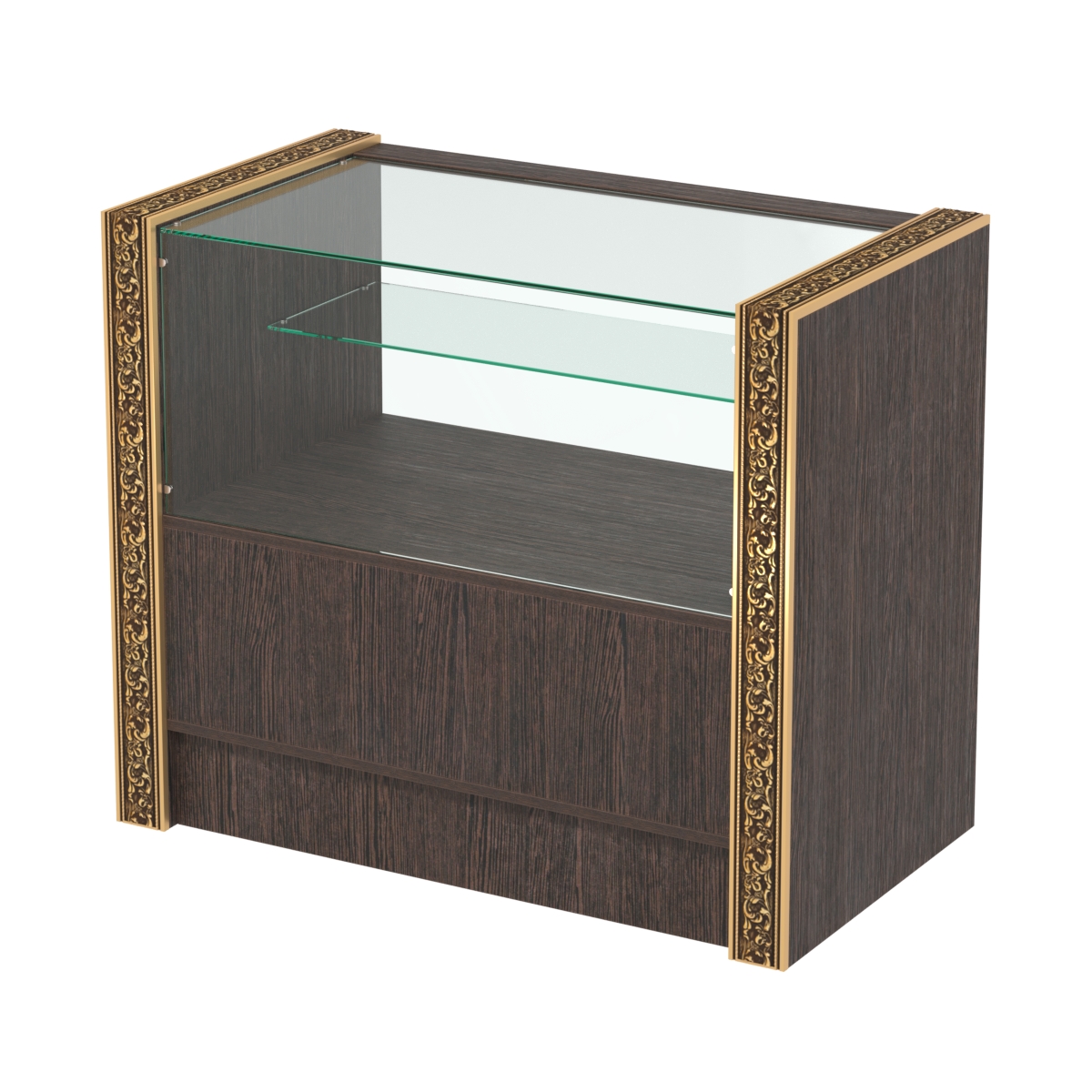 Недорогой прилавок с одной узкой полкой и декоративными молдингами №ПДМ-3-900 Дуб Венге