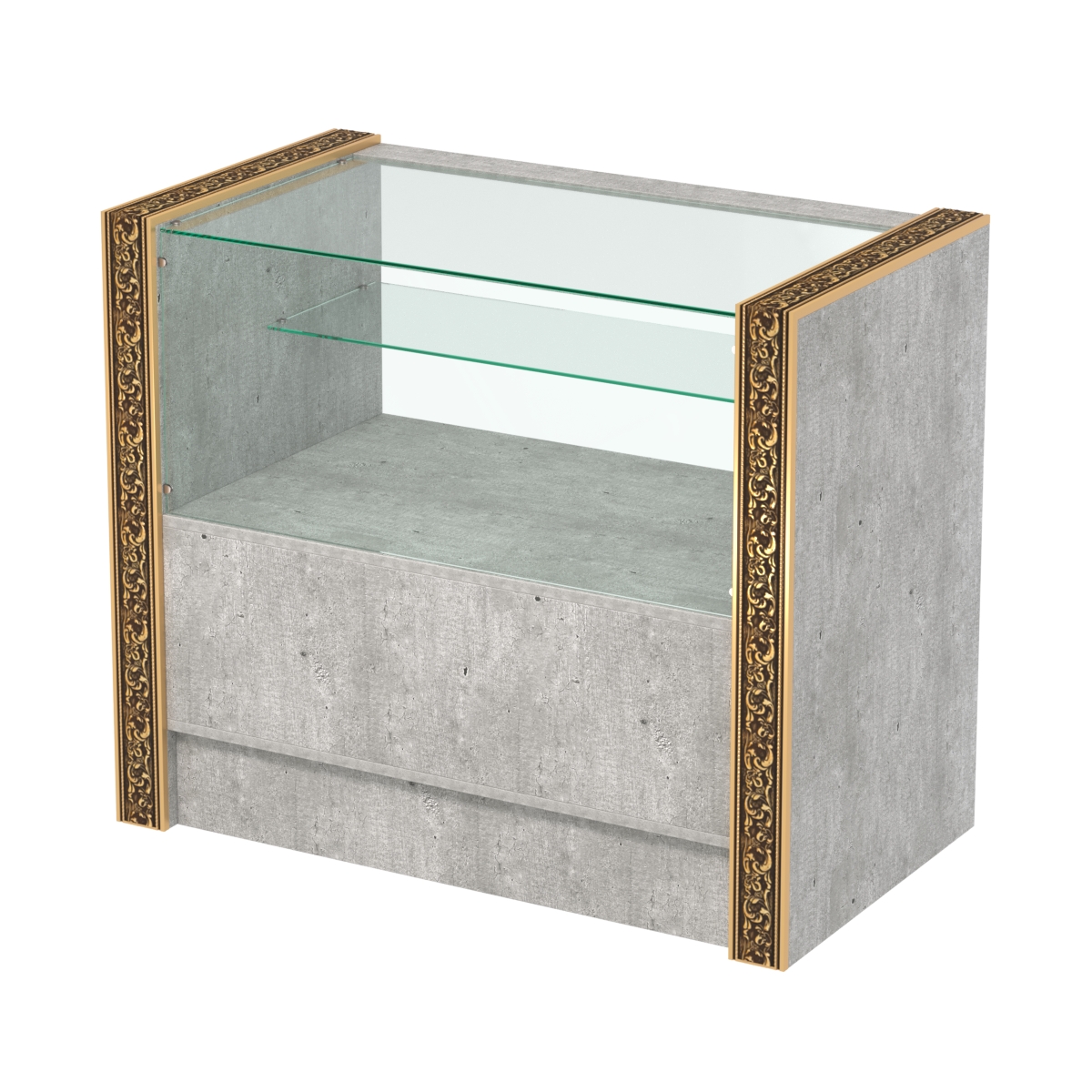 Недорогой прилавок с одной узкой полкой и декоративными молдингами №ПДМ-3-900 Метрополитан Грей