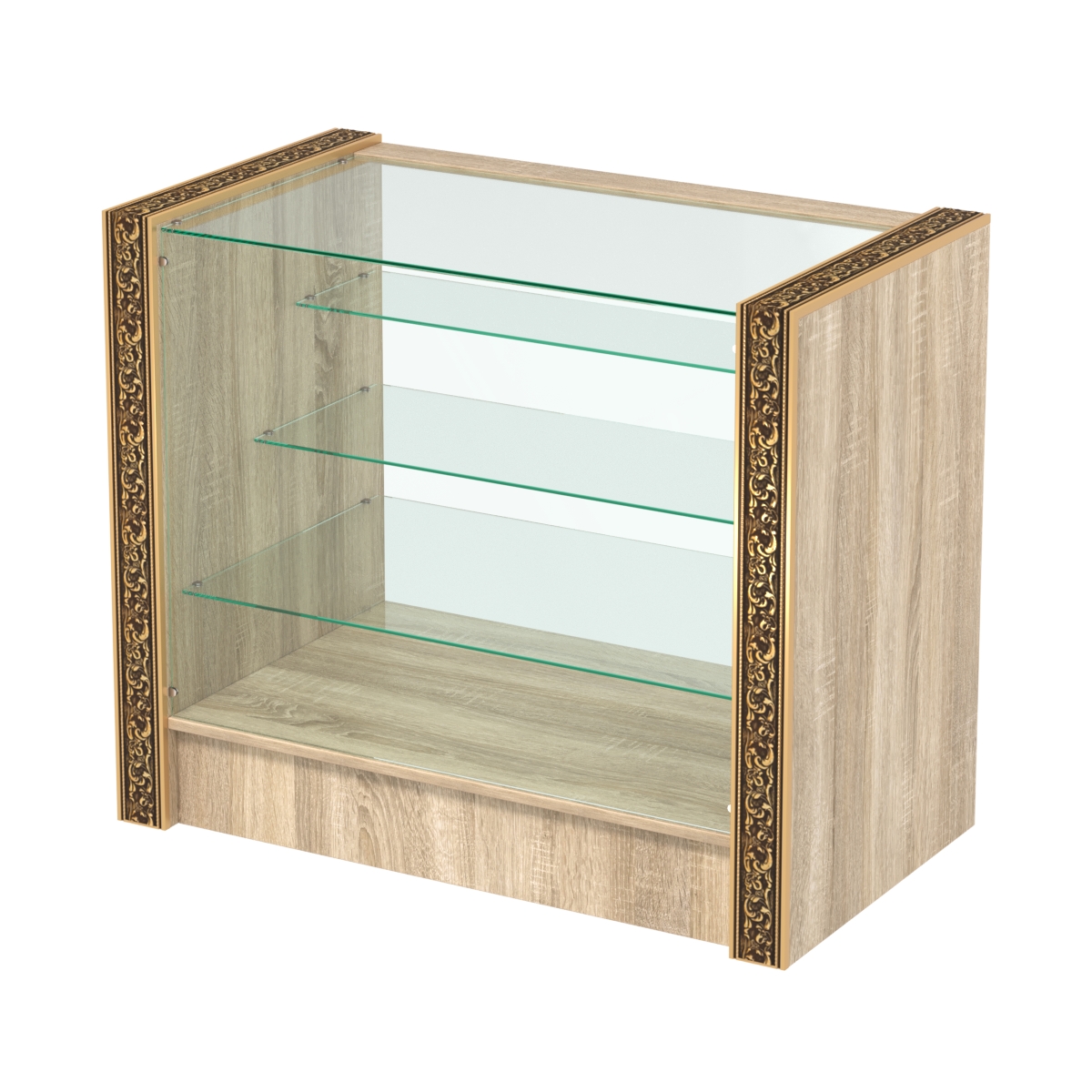 Недорогой прилавок со стеклянным фасадом и декоративными молдингами №ПДМ-4-900 Дуб сонома