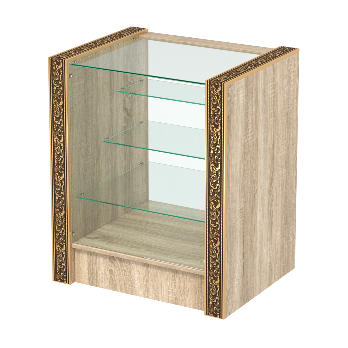 Недорогой прилавок с тремя полками лесенкой и декоративными молдингами №ПДМ-4-600 Дуб сонома