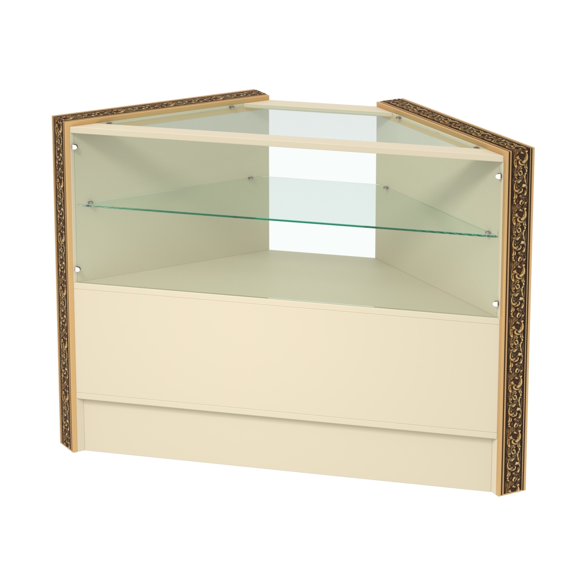 Недорогой прилавок угловой с декоративными молдингами №ПДМ-9 Крем Вайс