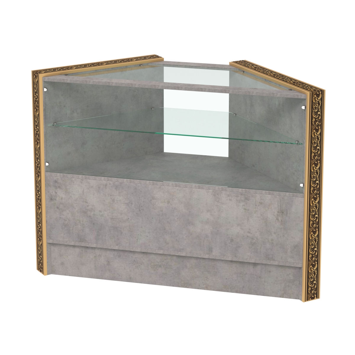 Недорогой прилавок угловой с декоративными молдингами №ПДМ-9 Бетон Чикаго светло-серый F186 ST9