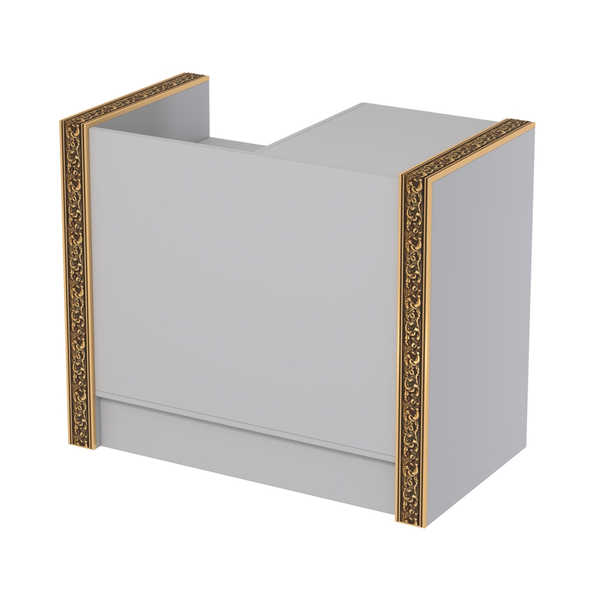 Недорогой кассовый прилавок с ящиками и декоративными молдингами №ПДМ-К2 Серый