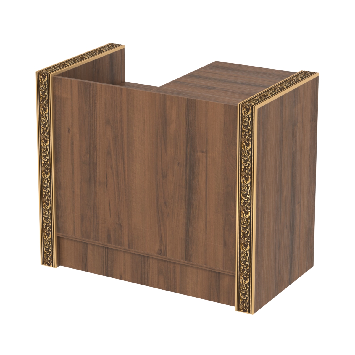 Недорогой кассовый прилавок с ящиками и декоративными молдингами №ПДМ-К2 Орех