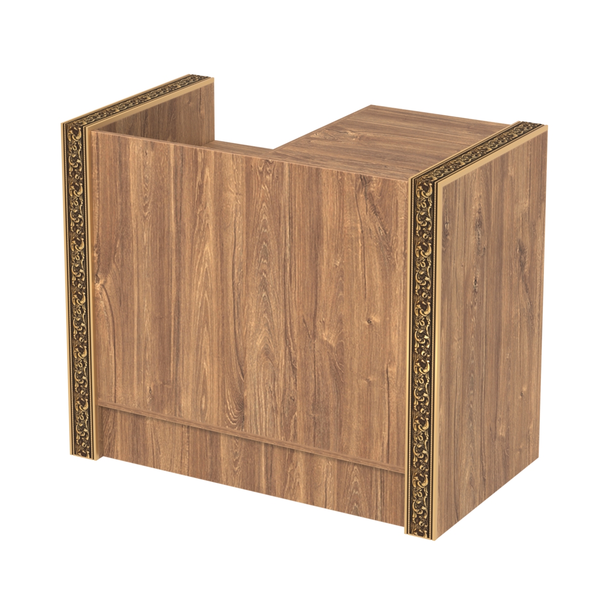 Недорогой кассовый прилавок с ящиками и декоративными молдингами №ПДМ-К2 Дуб Канзас коричневый