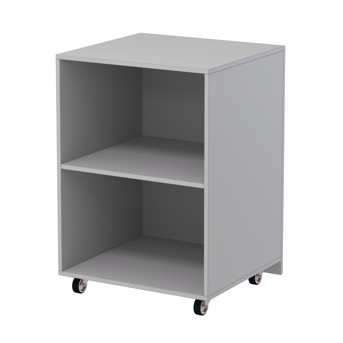 Узкий недорогой прилавок под декоративные молдинги с металлическими колесами №ПДМ-13 Серый