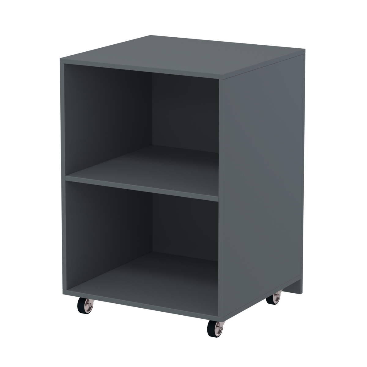 Узкий недорогой прилавок под декоративные молдинги с металлическими колесами №ПДМ-13 Темно-Серый