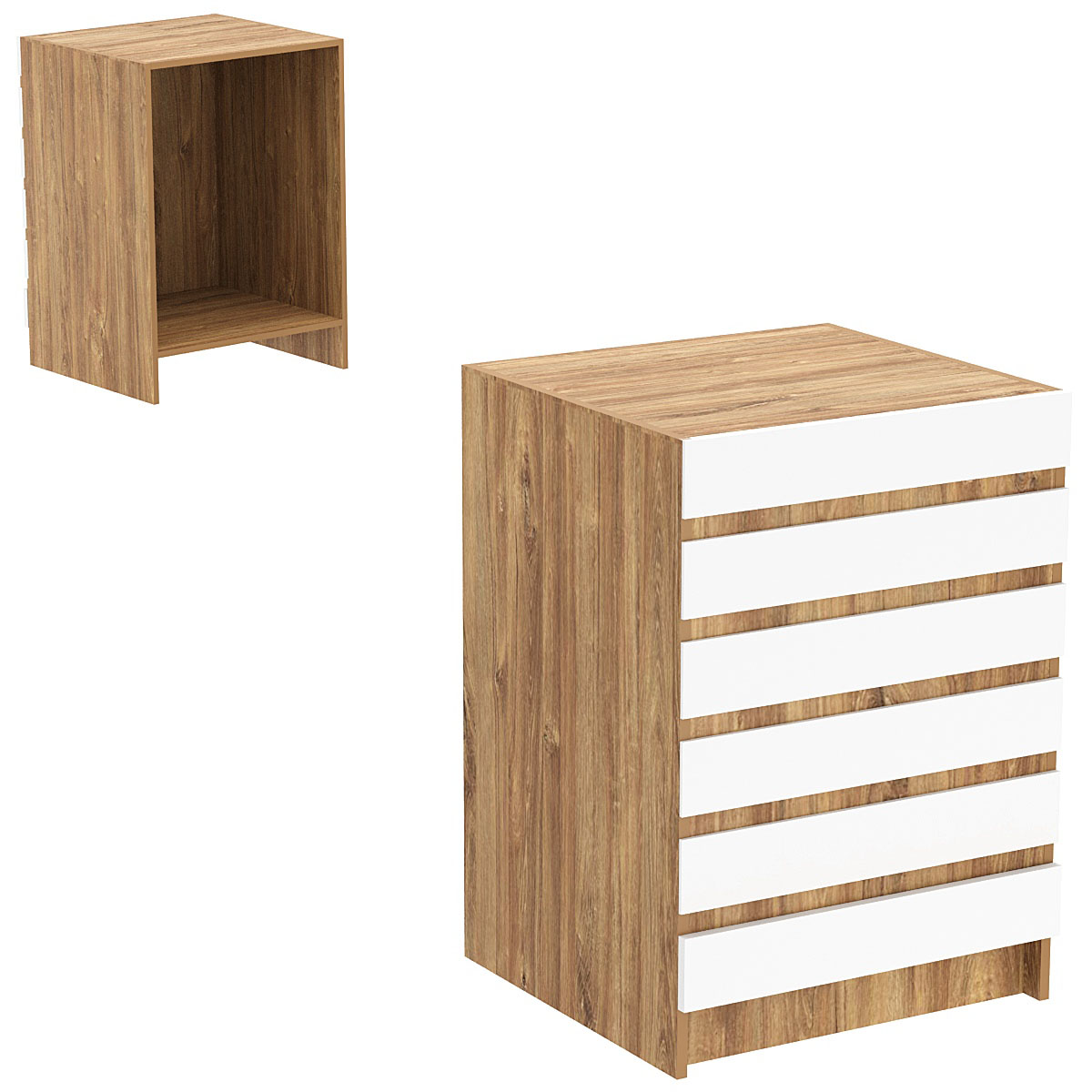 Торговый стол-прилавок с горизонтальными панелями №5Э Дуб Канзас коричневый + Белый