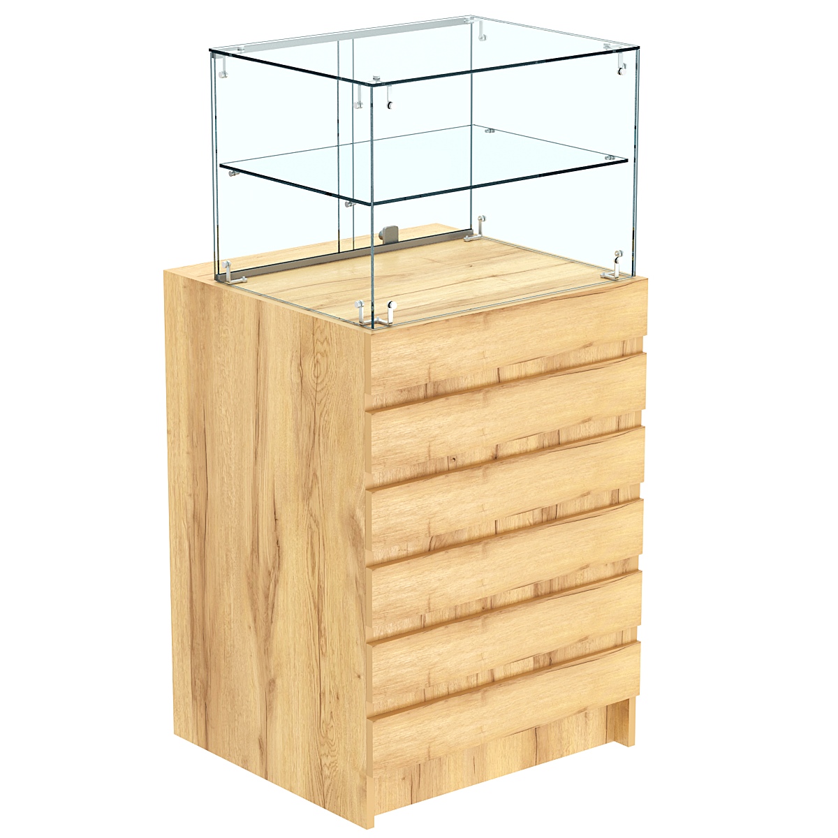 Торговый прилавок со стеклянной надставкой и фасадными панелями №5Э-01 Дуб Золотистый