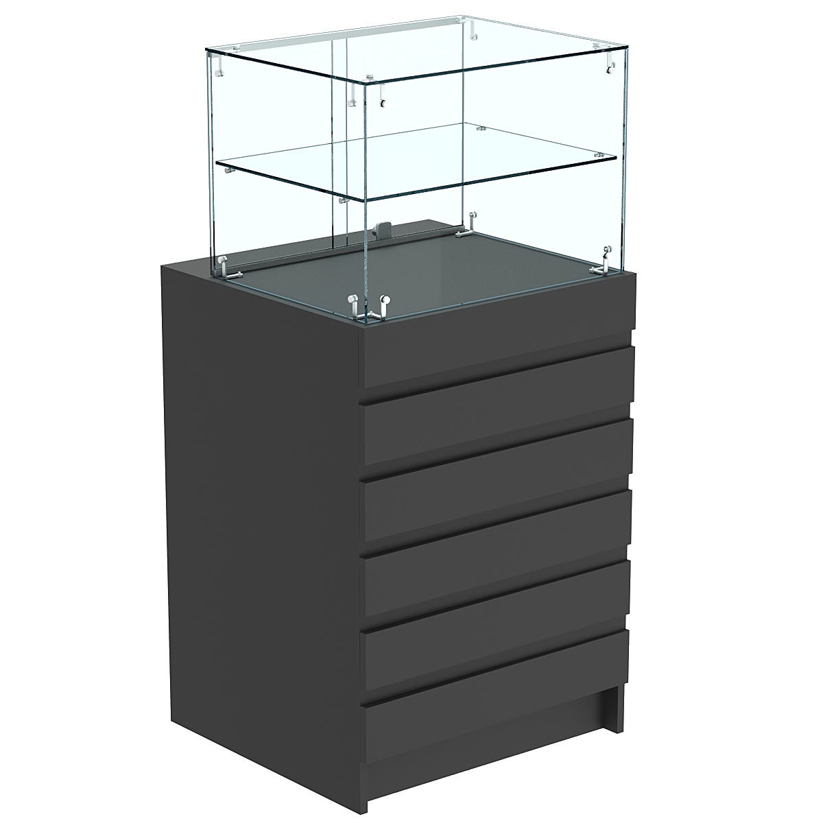 Торговый прилавок со стеклянной надставкой и фасадными панелями №5Э-01 Черный