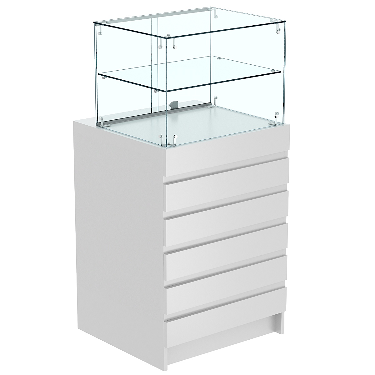 Торговый прилавок со стеклянной надставкой и фасадными панелями №5Э-01 Серый