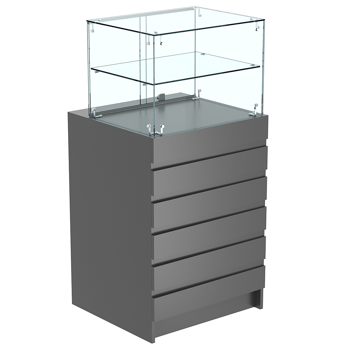 Торговый прилавок со стеклянной надставкой и фасадными панелями №5Э-01 Темно-Серый