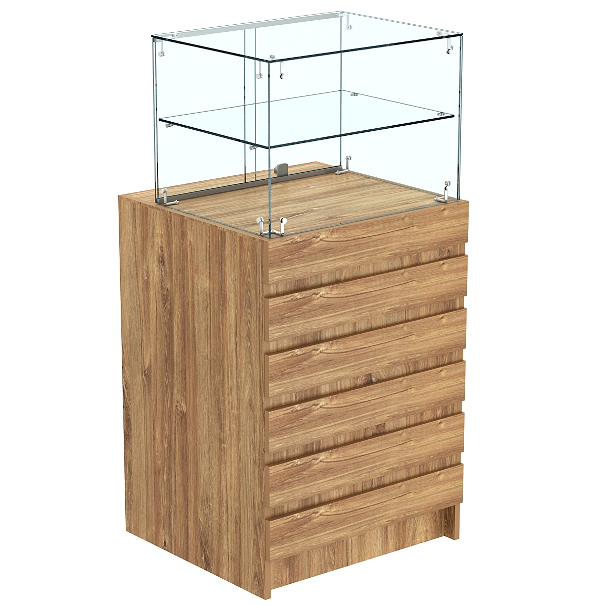 Торговый прилавок со стеклянной надставкой и фасадными панелями №5Э-01 Дуб канзас коричневый Н1113 ST10