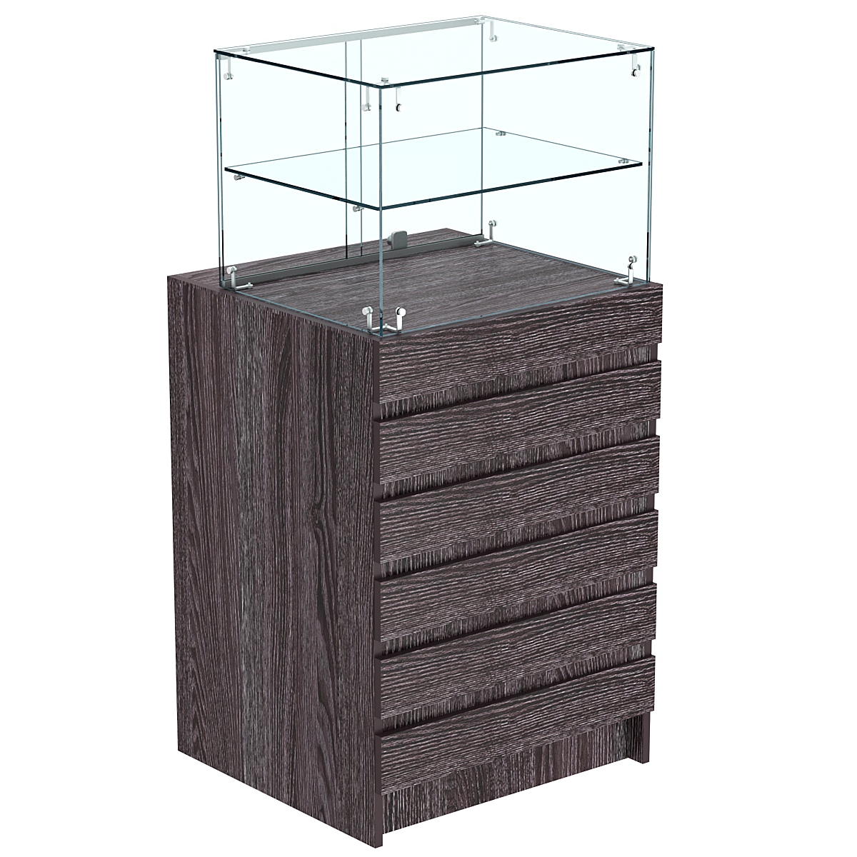 Торговый прилавок со стеклянной надставкой и фасадными панелями №5Э-01 Ясень Анкор темный - U31105