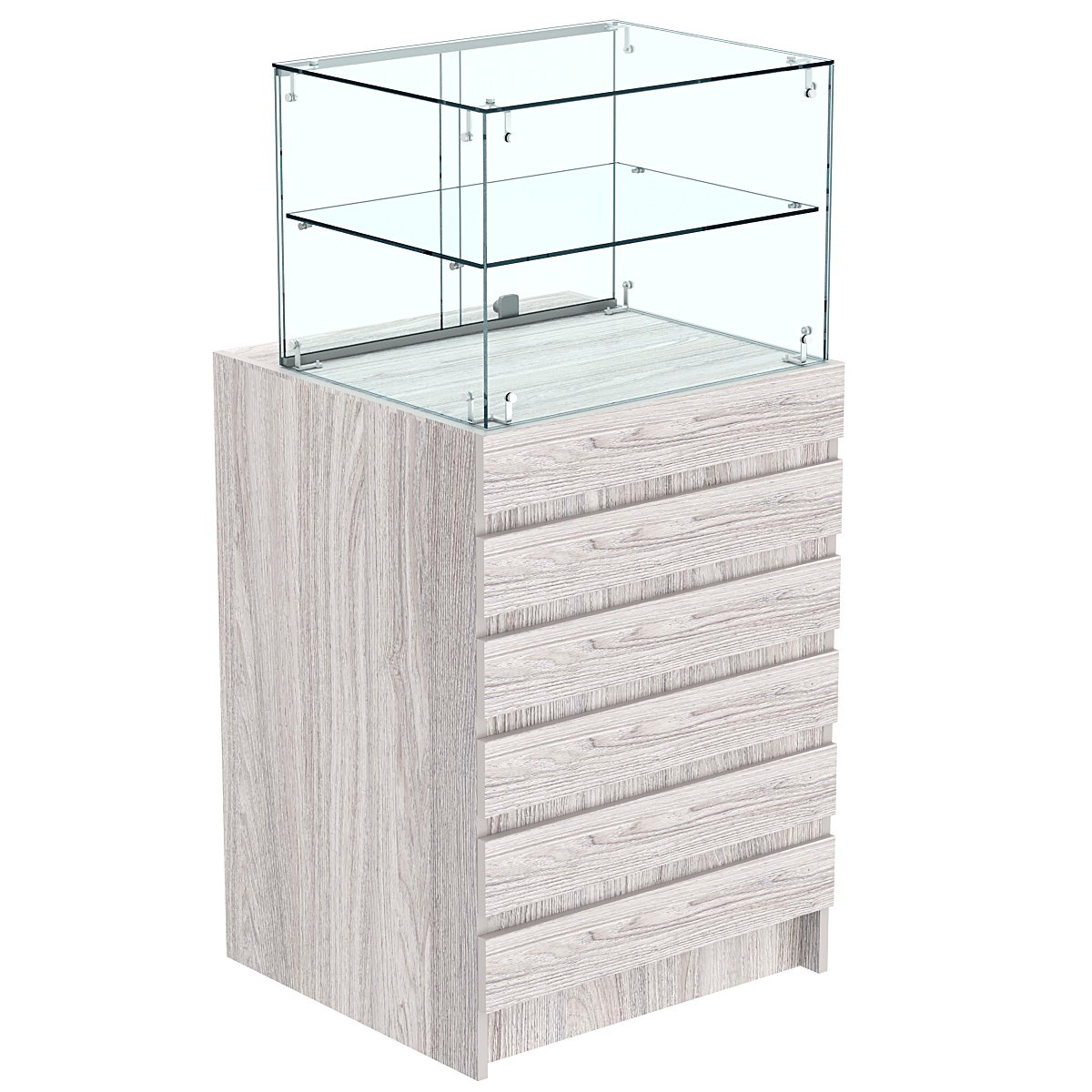 Торговый прилавок со стеклянной надставкой и фасадными панелями №5Э-01 Ясень Анкор светлый - U31104