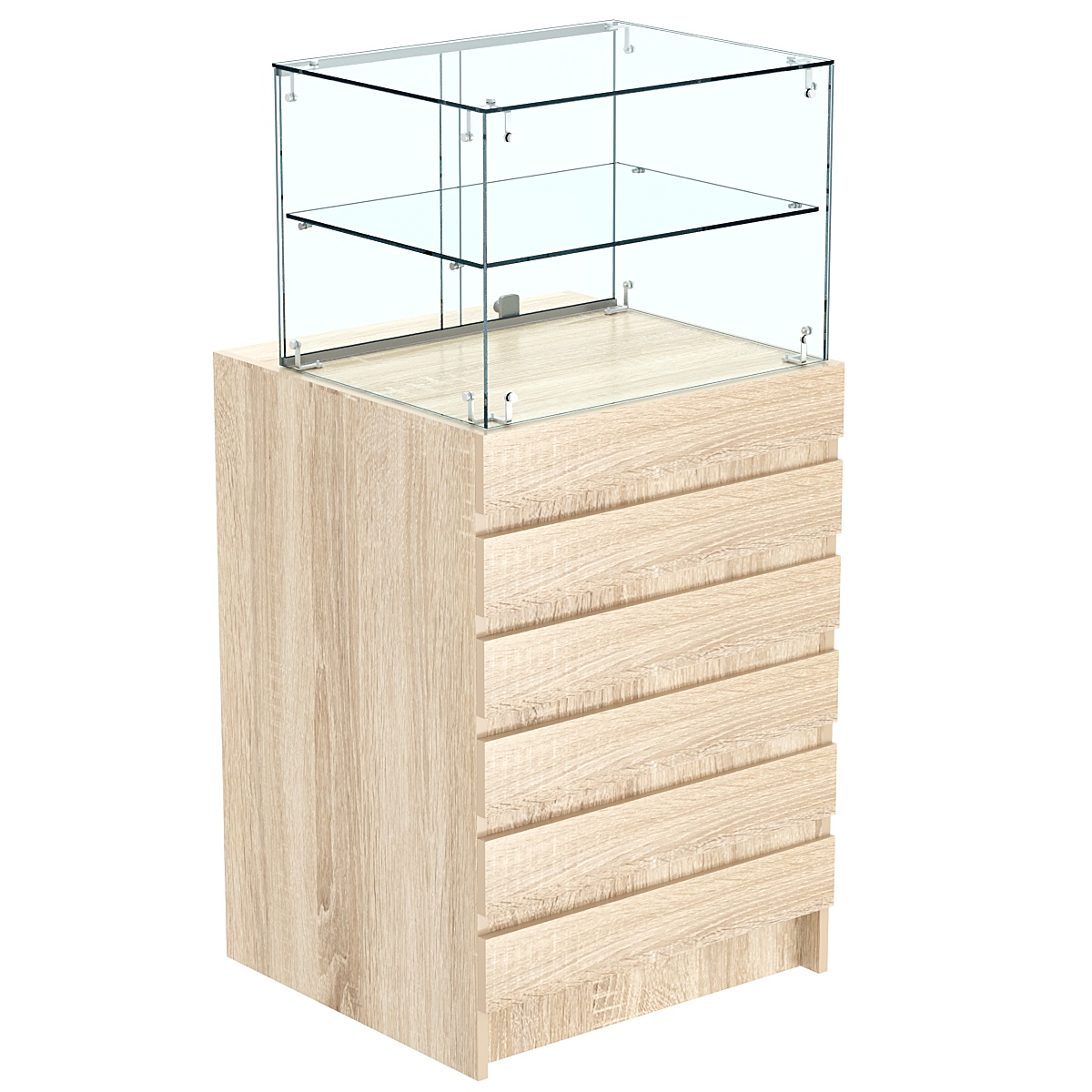 Торговый прилавок со стеклянной надставкой и фасадными панелями №5Э-01 Дуб сонома