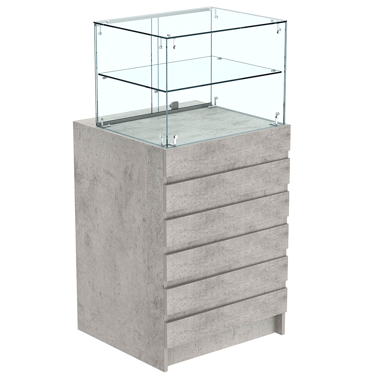 Торговый прилавок со стеклянной надставкой и фасадными панелями №5Э-01 Бетон Чикаго светло-серый F186 ST9
