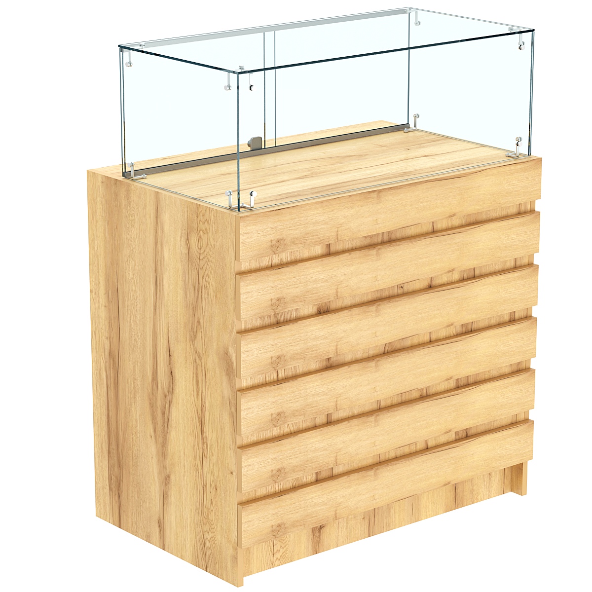 Торговый прилавок с прозрачным колпаком и фасадными панелями №1Э-14 Дуб Золотистый