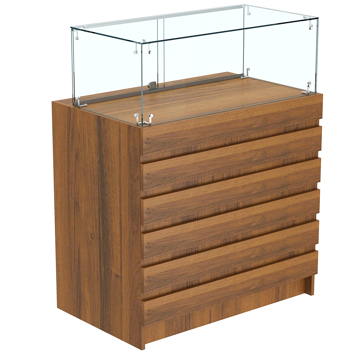 Торговый прилавок с прозрачным колпаком и фасадными панелями №1Э-14 Орех
