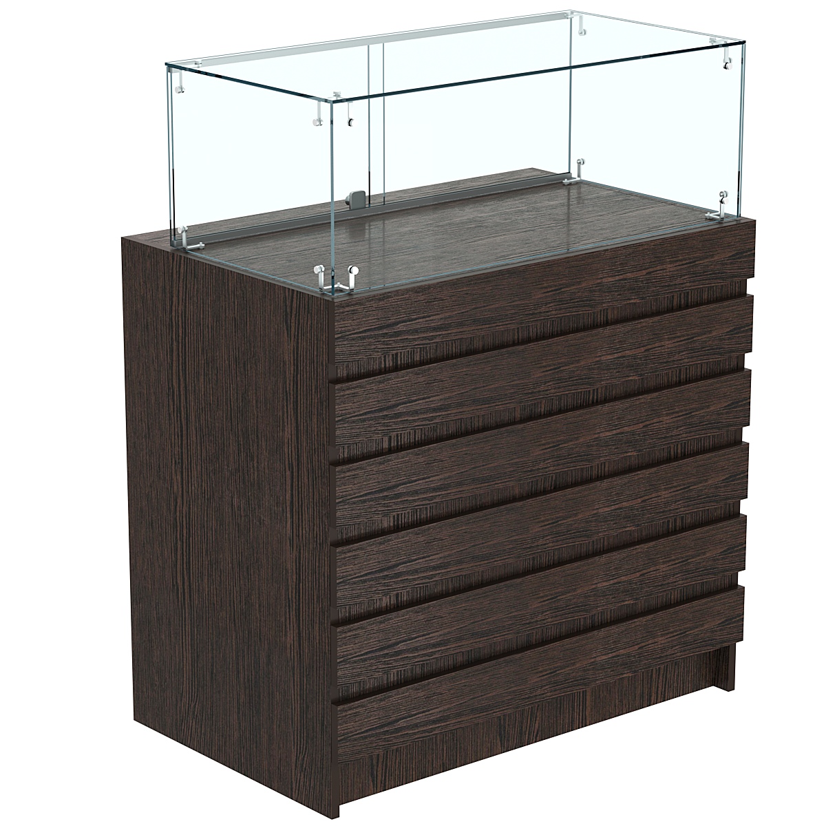 Торговый прилавок с прозрачным колпаком и фасадными панелями №1Э-14 Дуб Венге