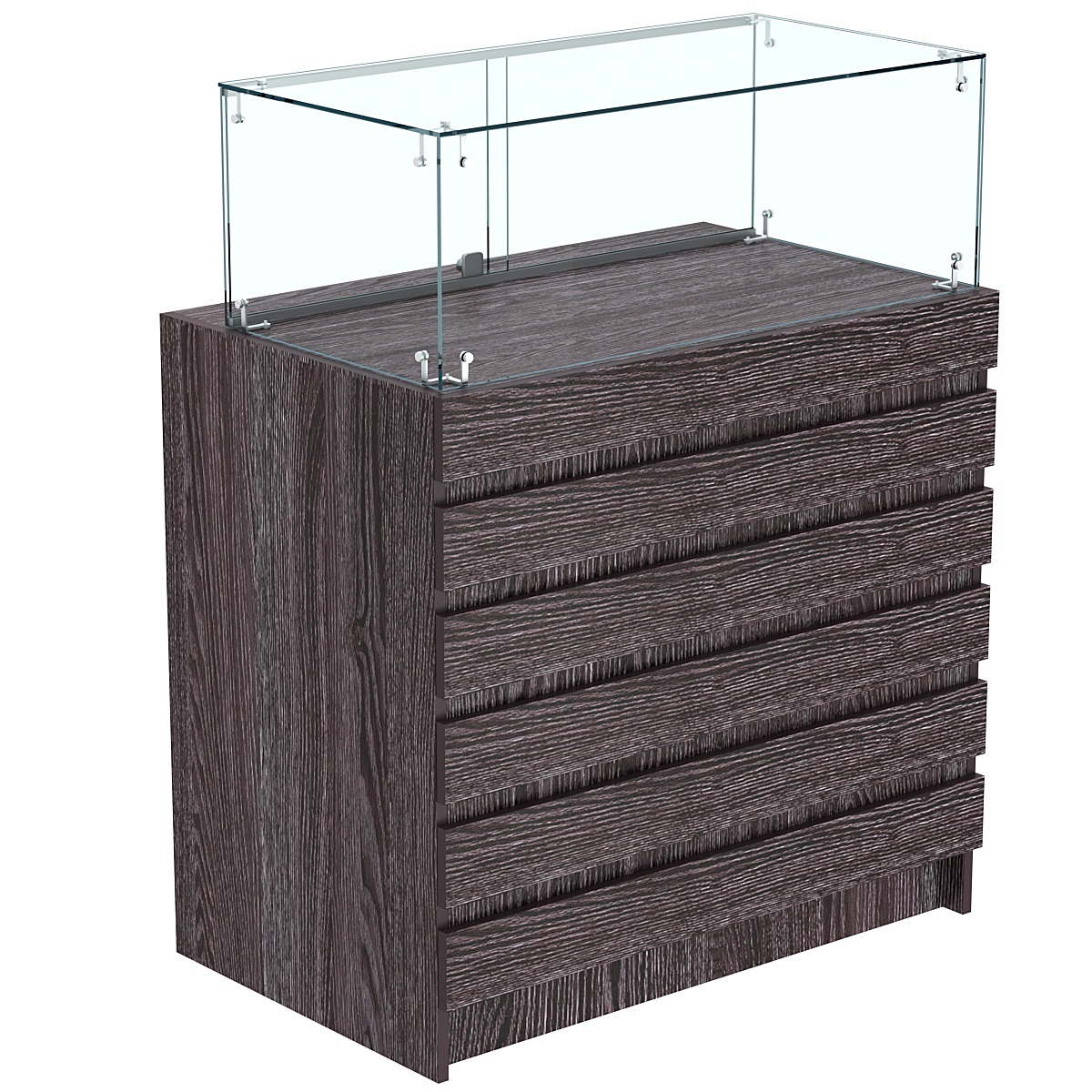 Торговый прилавок с прозрачным колпаком и фасадными панелями №1Э-14 Ясень Анкор темный - U31105