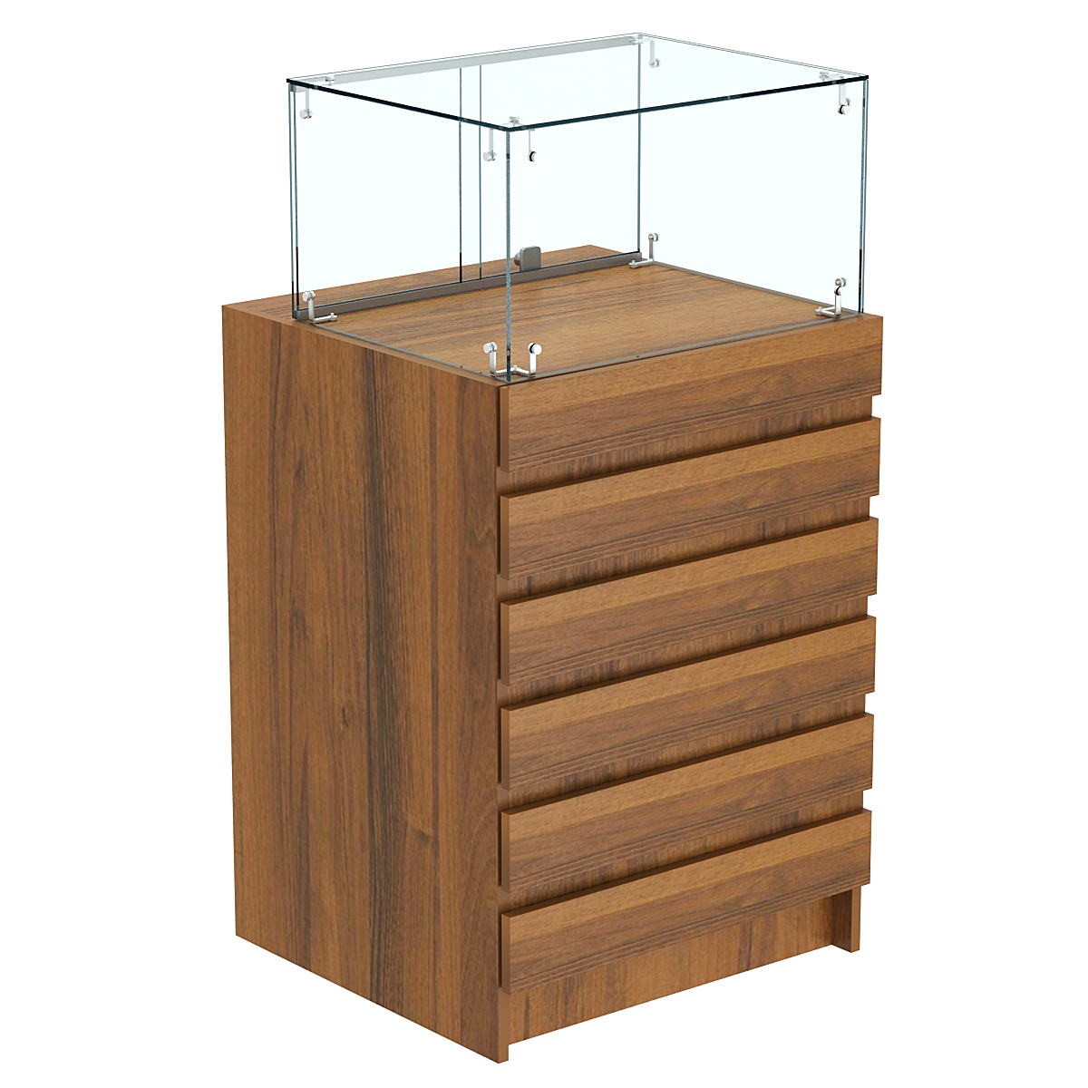 Торговый прилавок с прозрачной витриной и фасадным декором №5Э-14 Орех