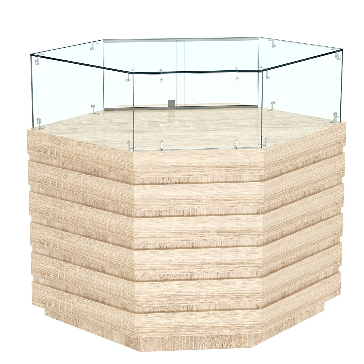 Торговый прилавок угловой с низкой витриной и фасадными панелями №14Э-14 Дуб сонома