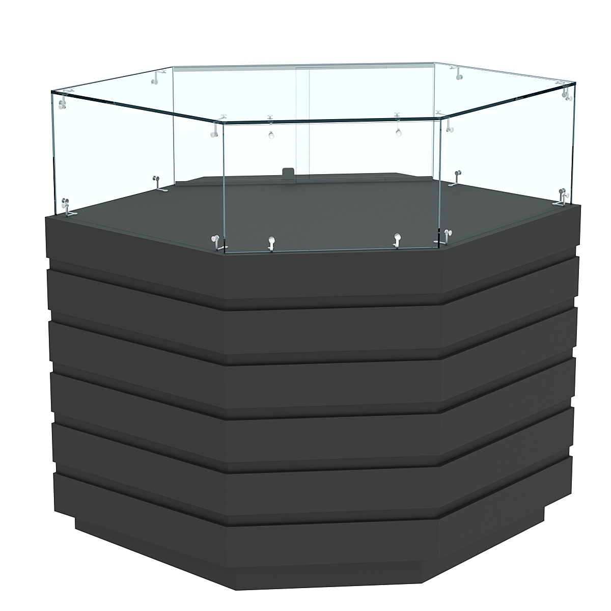 Торговый прилавок угловой с низкой витриной и фасадными панелями №14Э-14 Черный