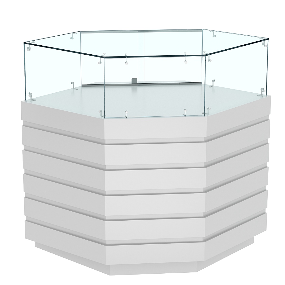 Торговый прилавок угловой с низкой витриной и фасадными панелями №14Э-14 Серый