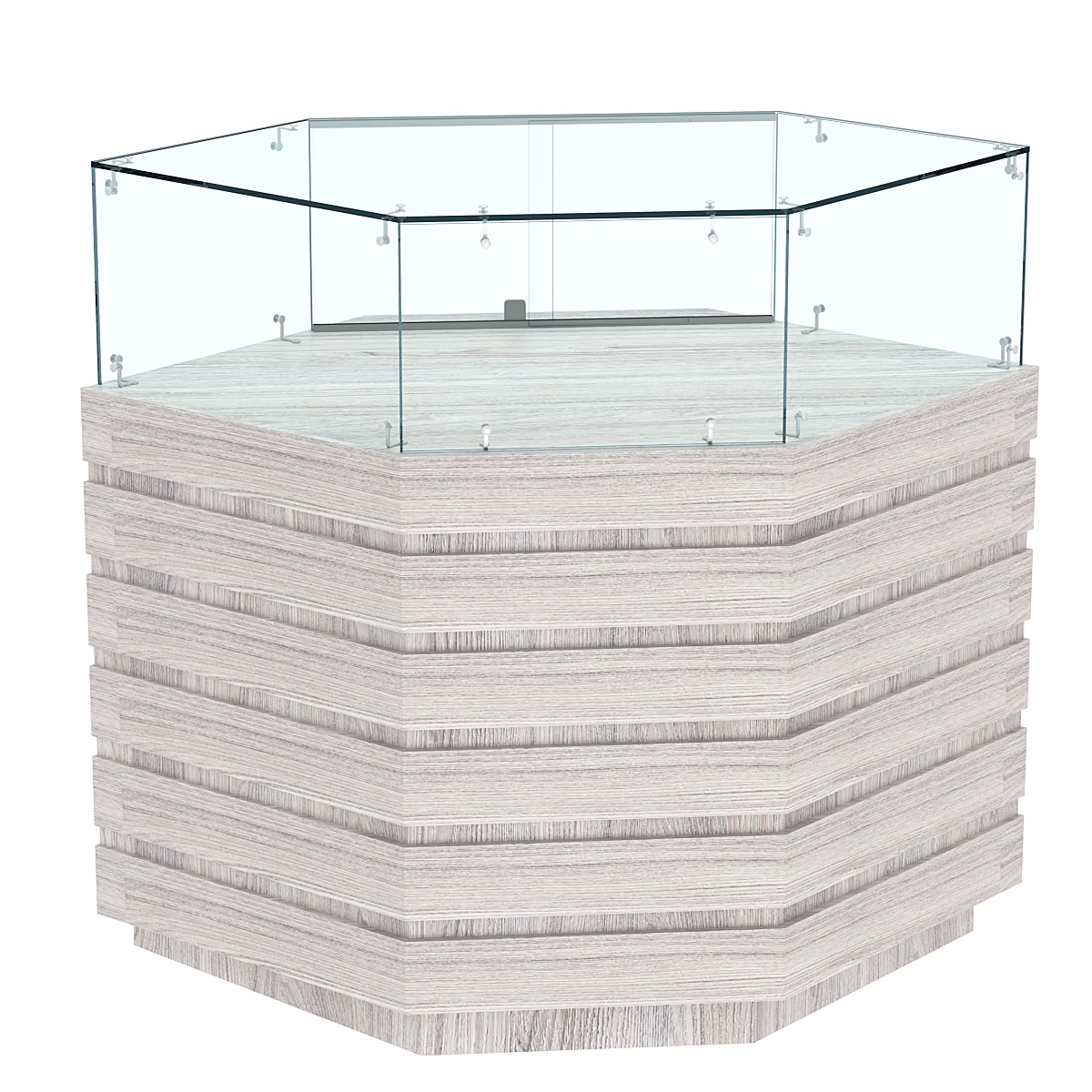 Торговый прилавок угловой с низкой витриной и фасадными панелями №14Э-14 Ясень Анкор светлый - U31104