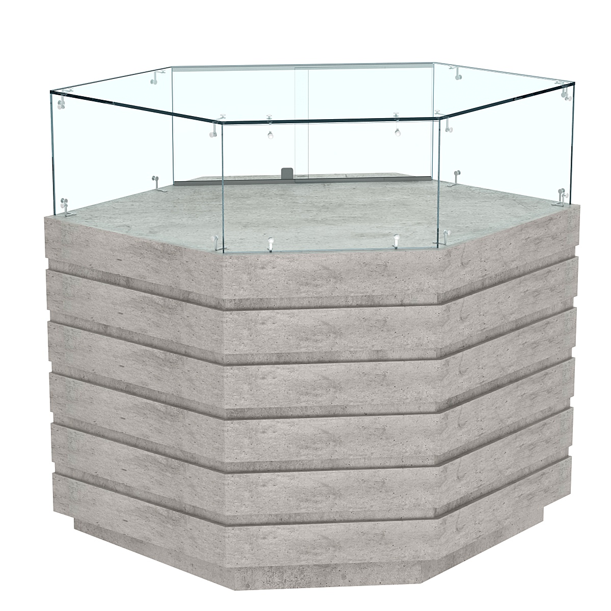 Торговый прилавок угловой с низкой витриной и фасадными панелями №14Э-14 Бетон Чикаго светло-серый F186 ST9