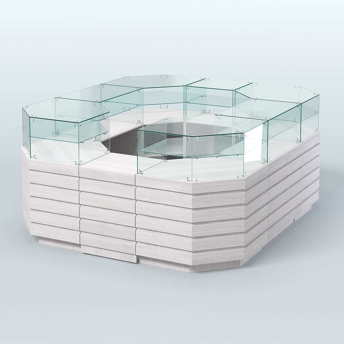 Торговый островок с декоративными накладками №2 восьмиугольный (6,48 кв.м) Ясень Анкор светлый