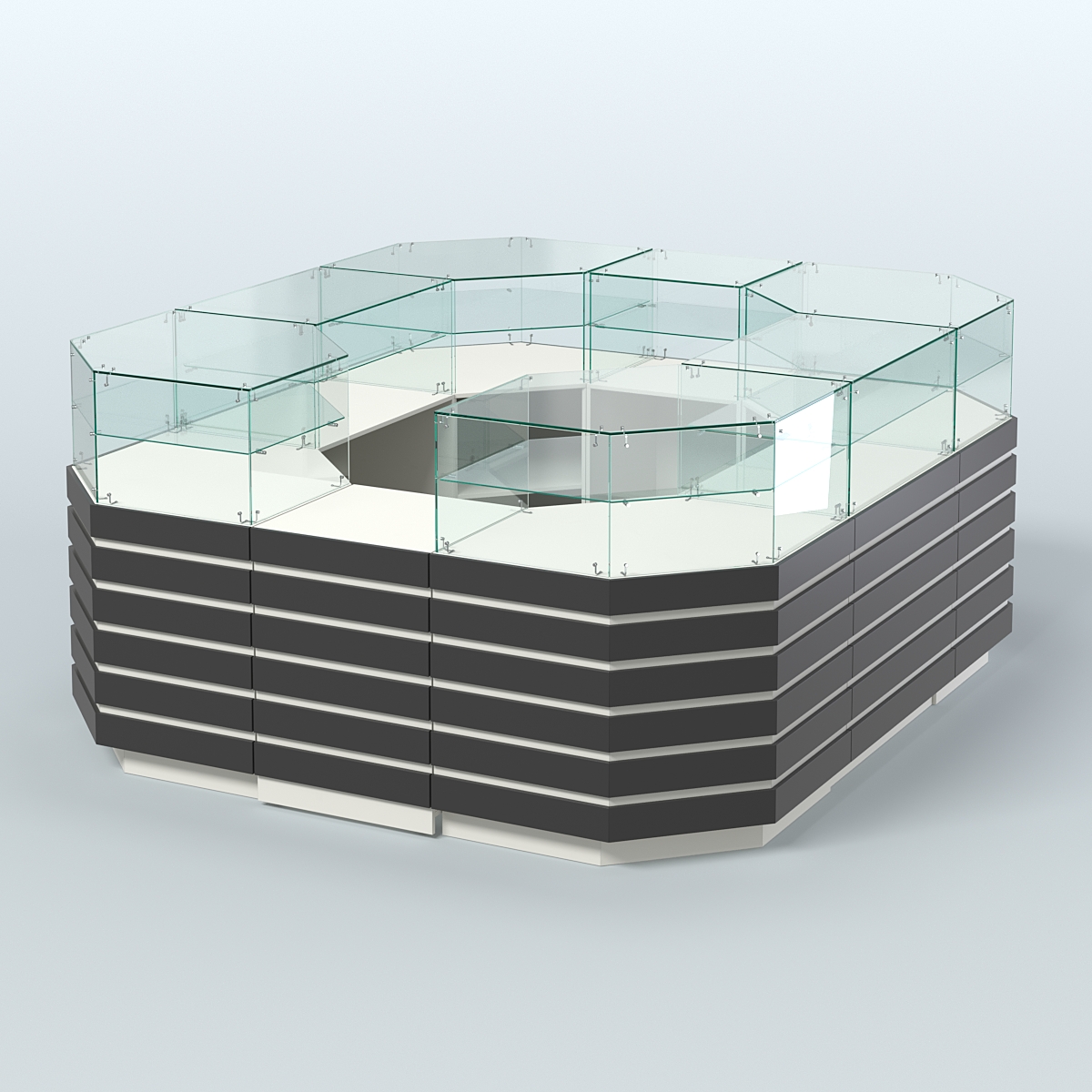 Торговый островок с декоративными накладками №2 восьмиугольный (6,48 кв.м) Белый и Черный