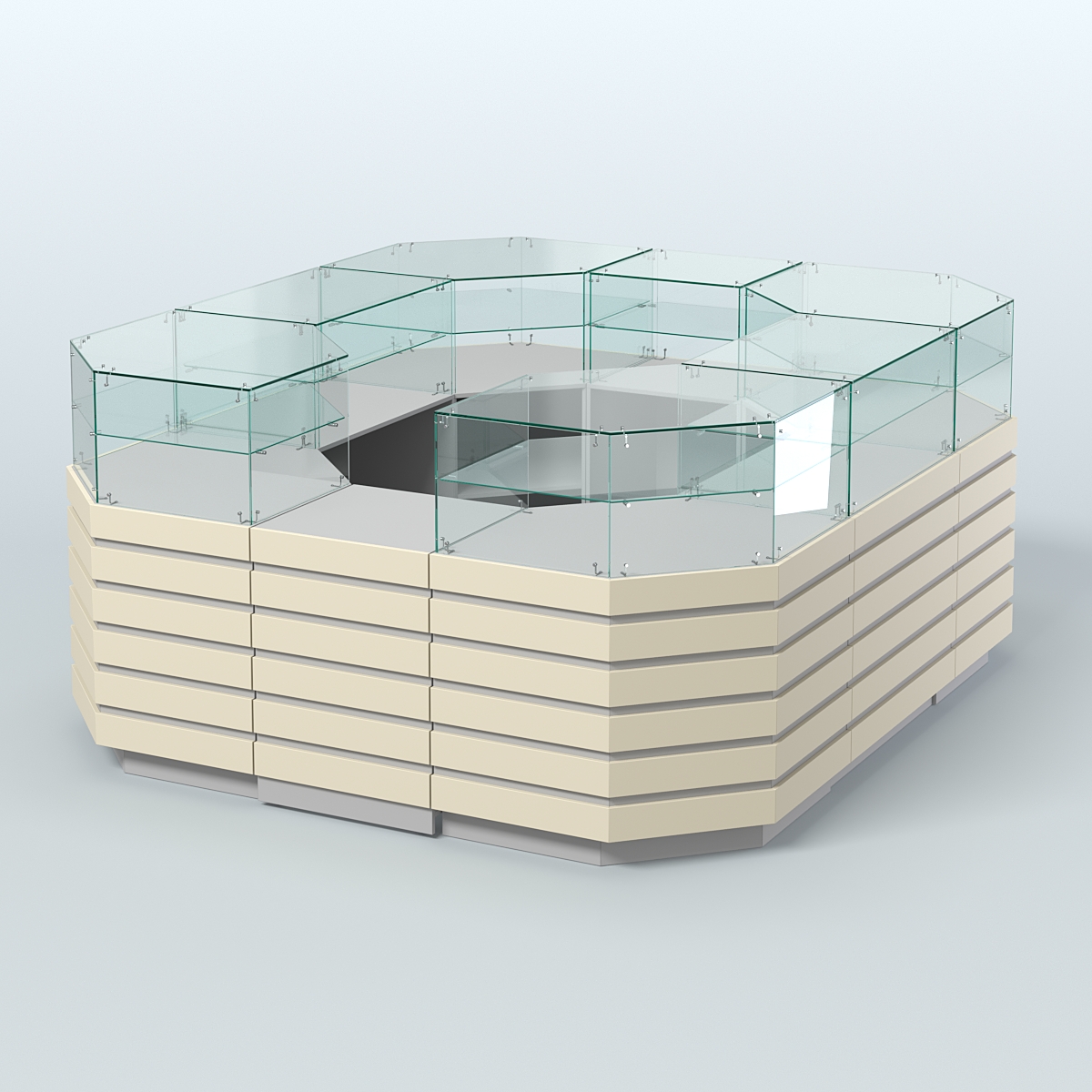 Торговый островок с декоративными накладками №2 восьмиугольный (6,48 кв.м) Серый + Крем Вайс