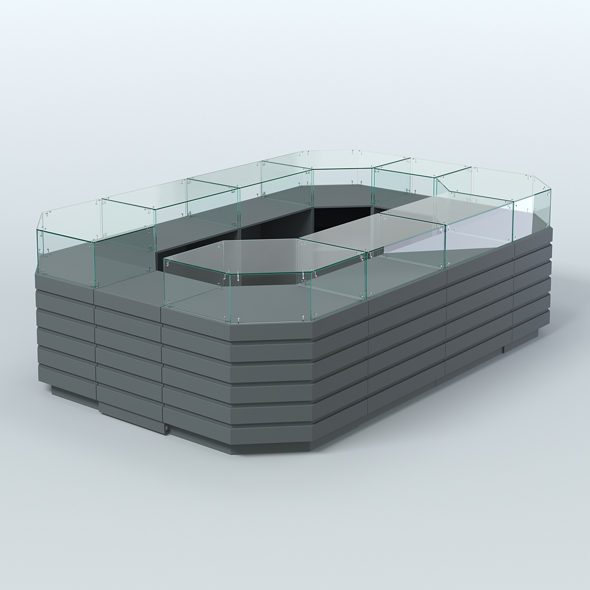 Торговый островок с высоким накопителем и декоративными накладками №3 (8, 64 кв.м) Темно-Серый