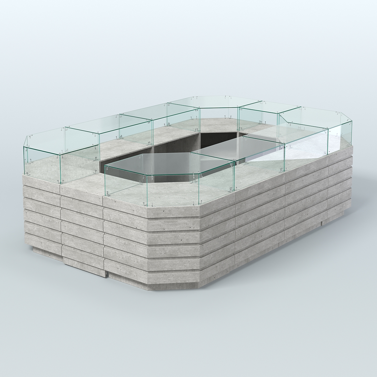 Торговый островок с высоким накопителем и декоративными накладками №3 (8, 64 кв.м) Метрополитан Грей