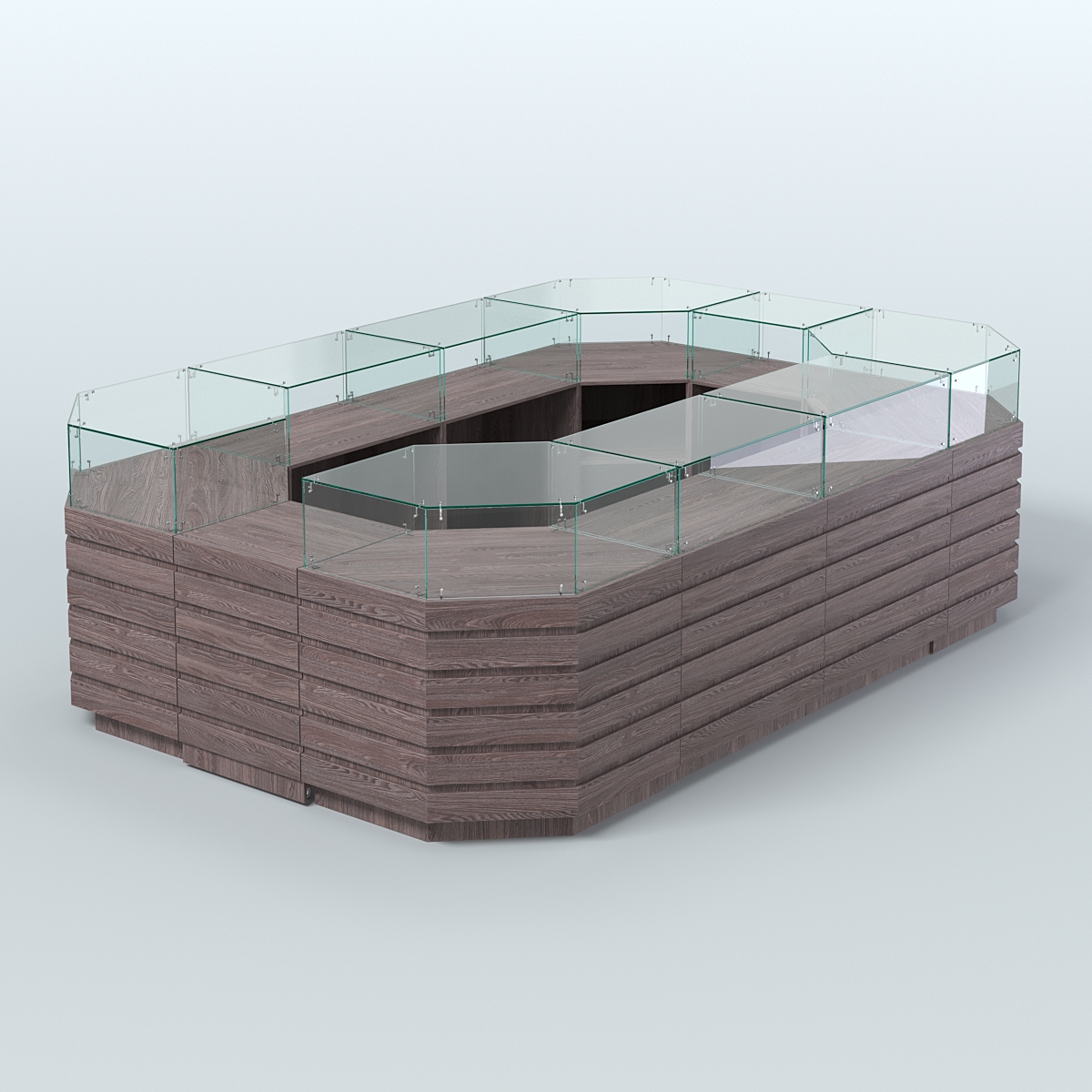 Торговый островок с высоким накопителем и декоративными накладками №3 (8, 64 кв.м) Ясень Анкор темный
