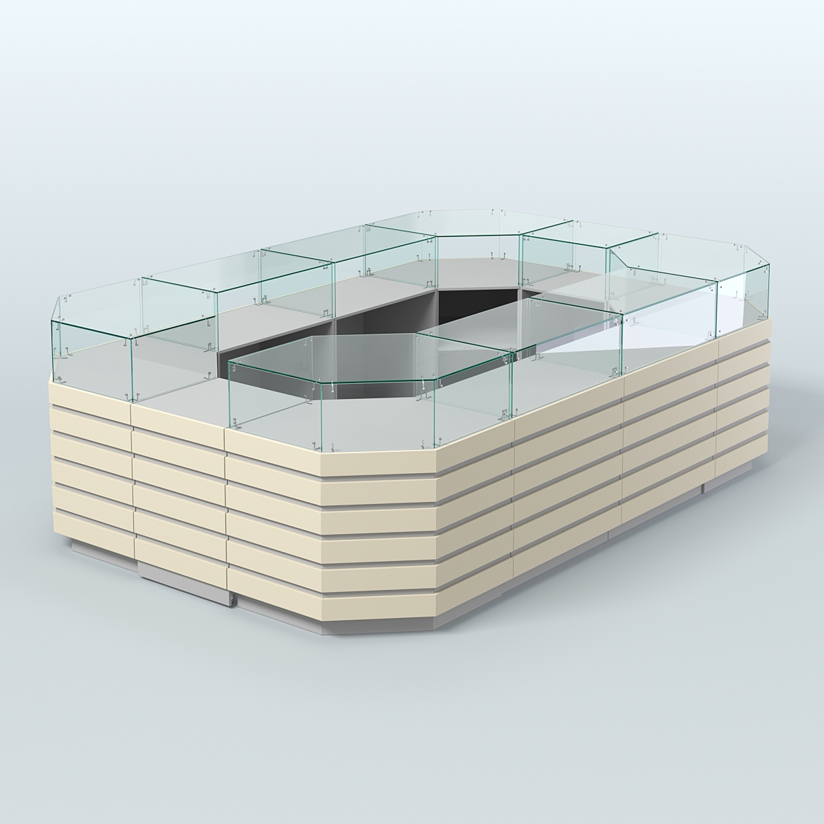 Торговый островок с высоким накопителем и декоративными накладками №3 (8, 64 кв.м) Серый + Крем Вайс