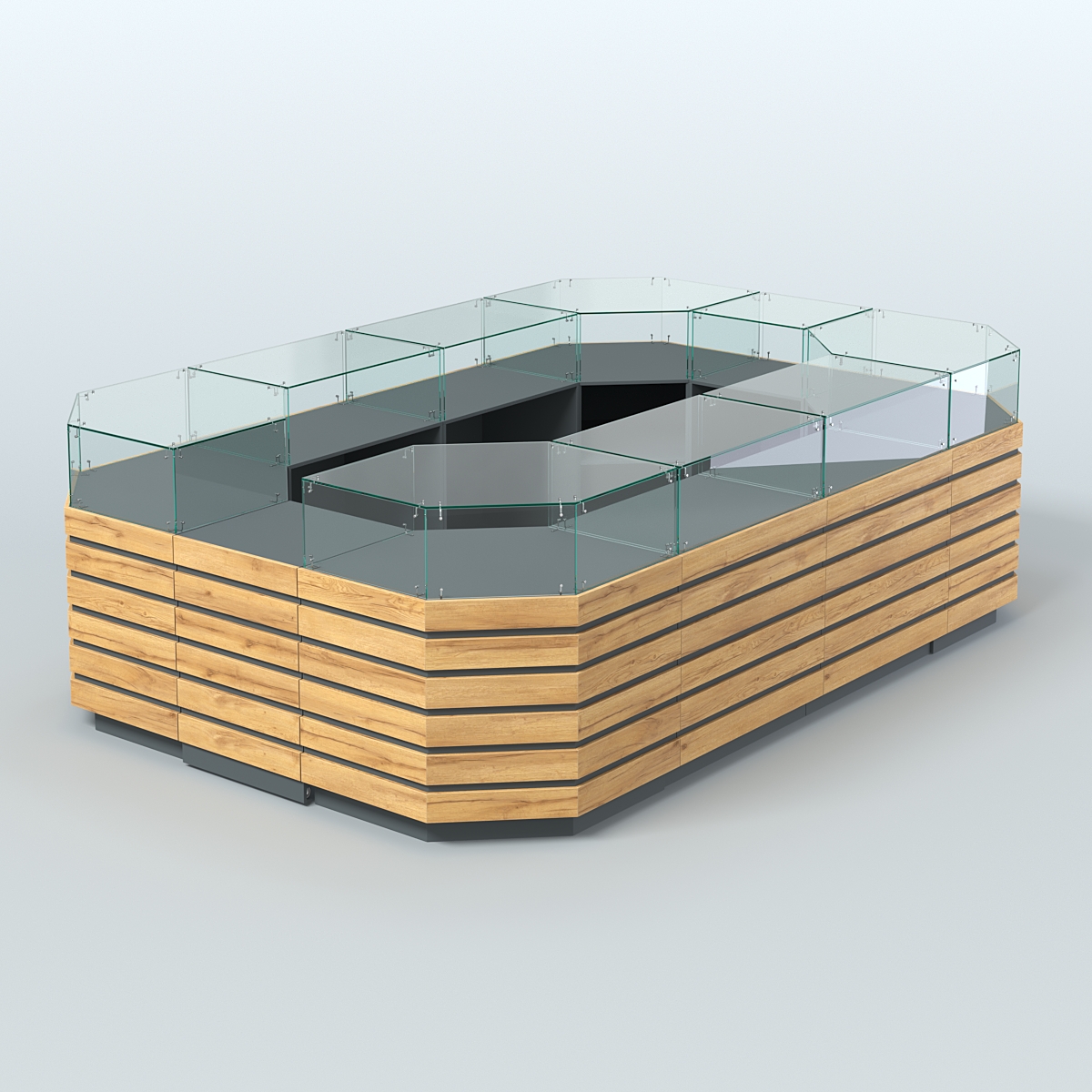 Торговый островок с высоким накопителем и декоративными накладками №3 (8, 64 кв.м) Темно-Серый  + Дуб Золотистый