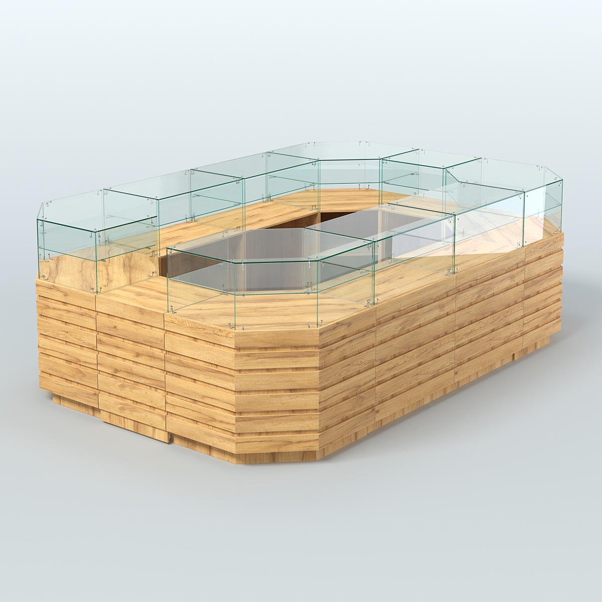 Торговый островок со стеклянным верхом и декоративными накладками №4 (8, 64 кв.м) Дуб Золотистый