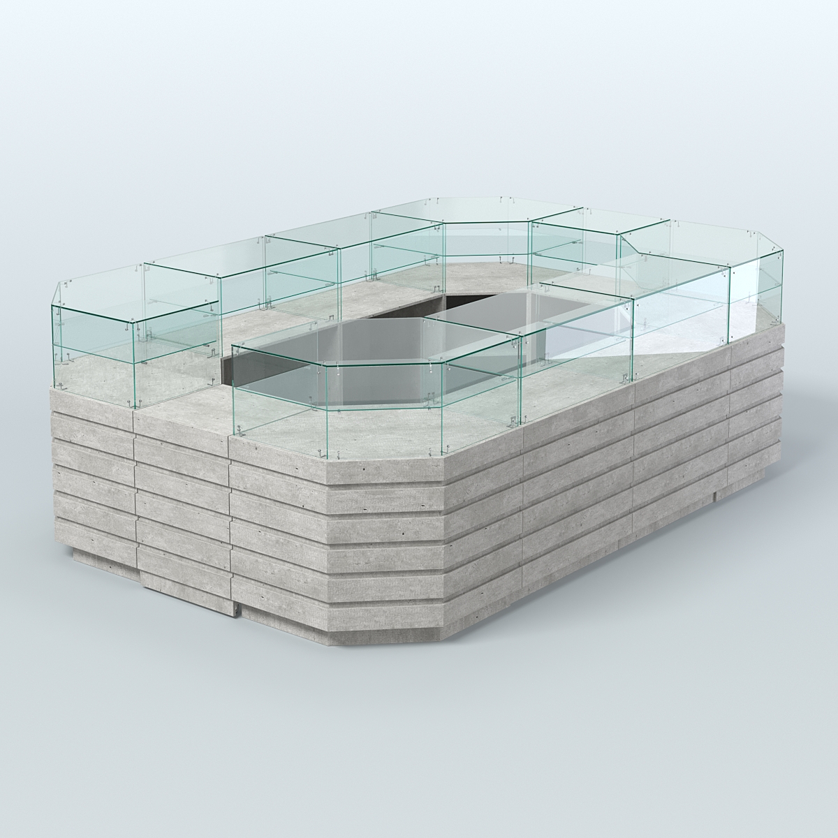 Торговый островок со стеклянным верхом и декоративными накладками №4 (8, 64 кв.м) Метрополитан Грей