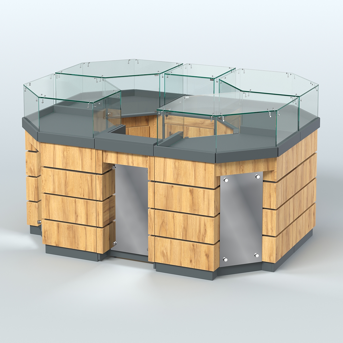 Торговый островок GOLD с зеркальным фасадом №1-1 (3,13 кв.м) Темно-Серый  + Дуб Золотистый