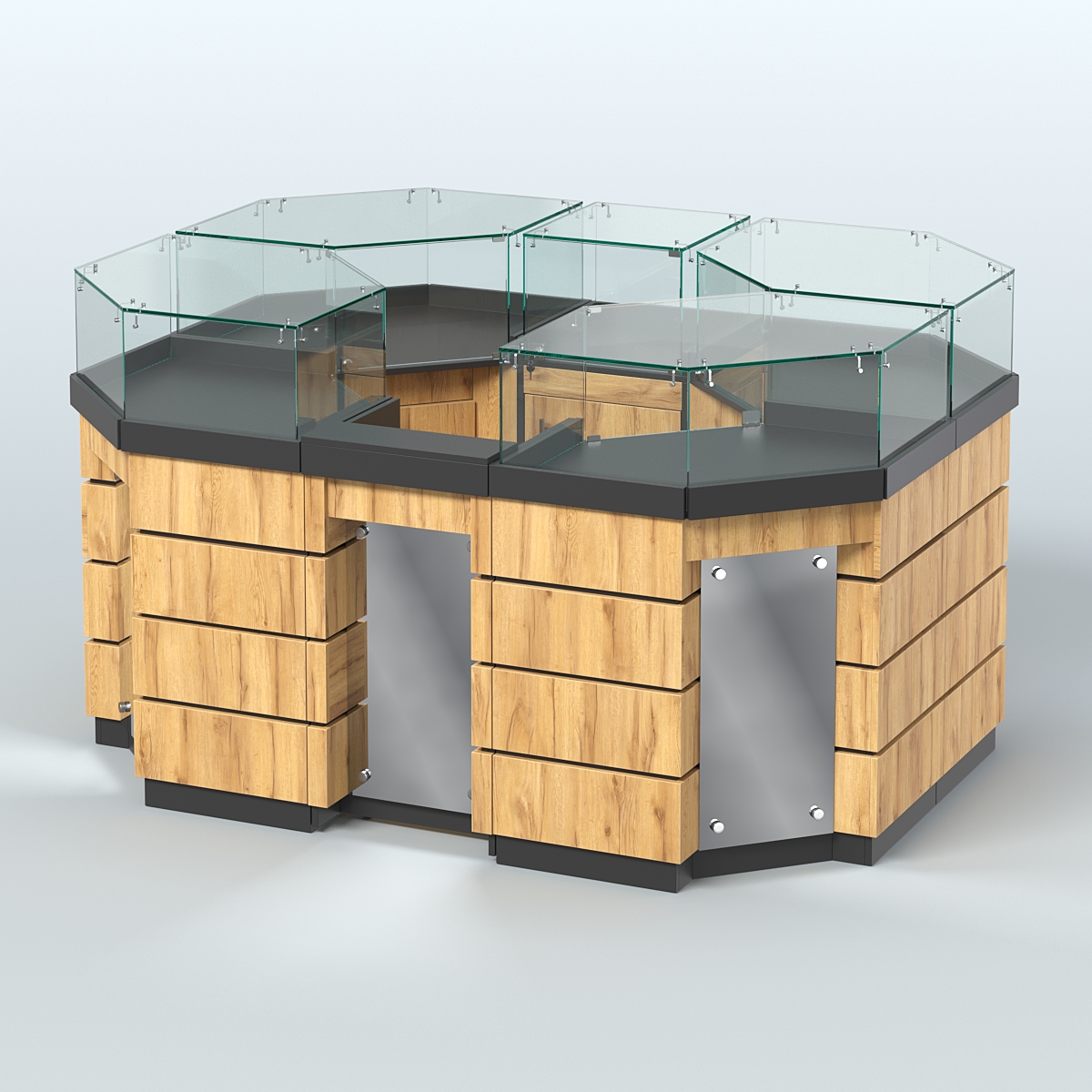 Торговый островок GOLD с зеркальным фасадом №1-1 (3,13 кв.м) Черный и Дуб Золотистый 10-U1148