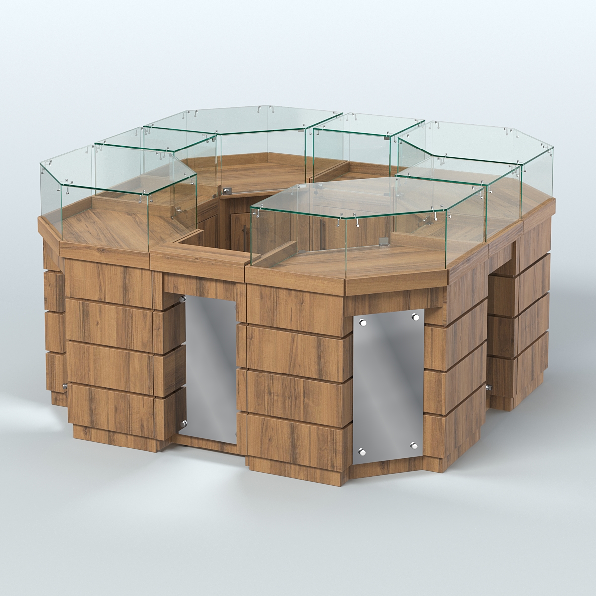 Торговый островок GOLD с зеркальным фасадом восьмиугольный №2-1 (4,04 кв.м) Орех