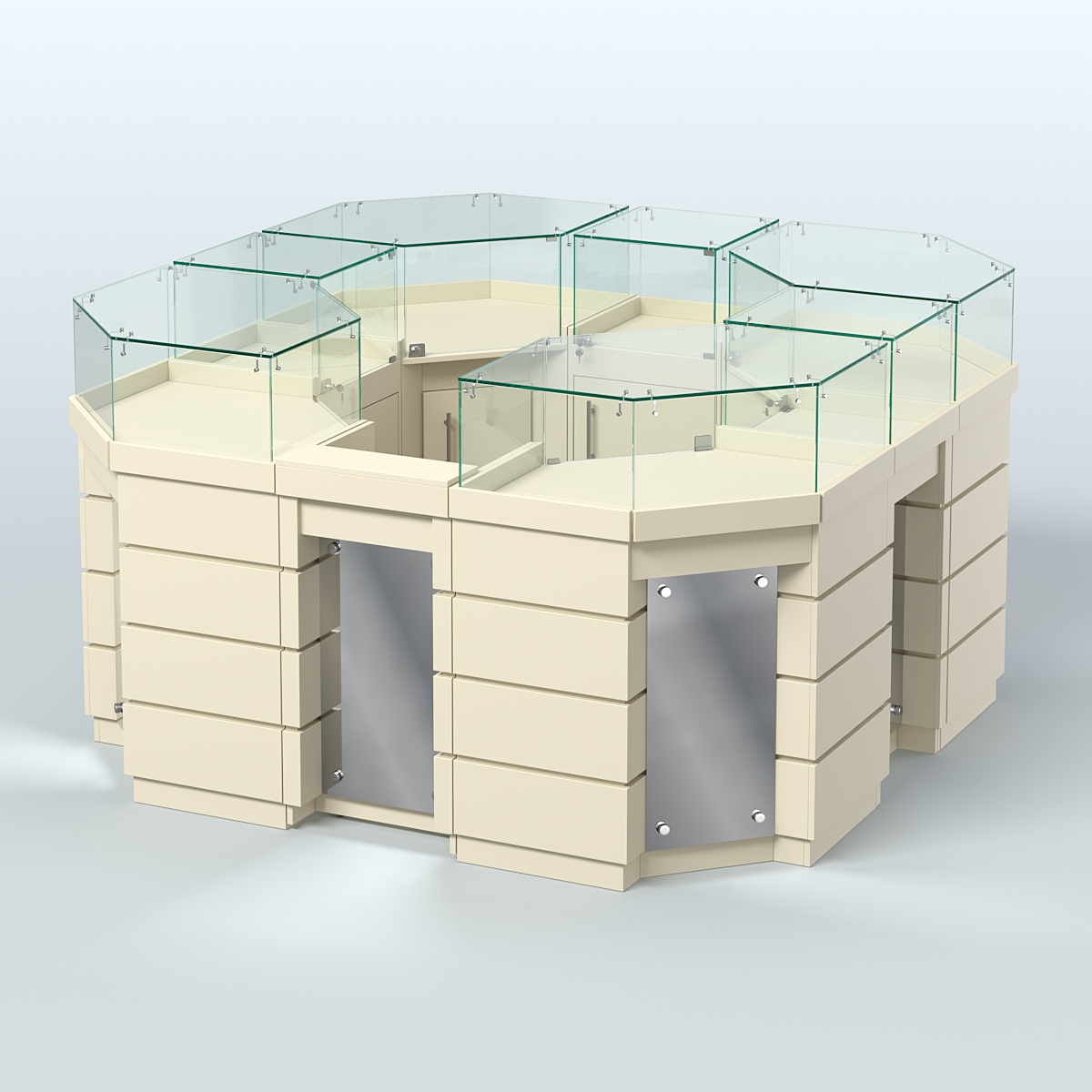 Торговый островок GOLD с зеркальным фасадом восьмиугольный №2-1 (4,04 кв.м) Крем Вайс