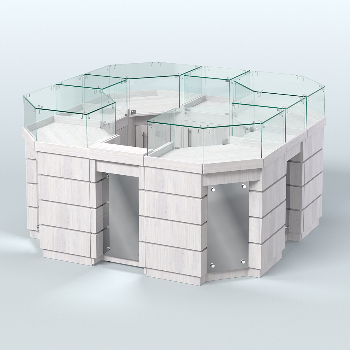 Торговый островок GOLD с зеркальным фасадом восьмиугольный №2-1 (4,04 кв.м) Ясень Анкор светлый