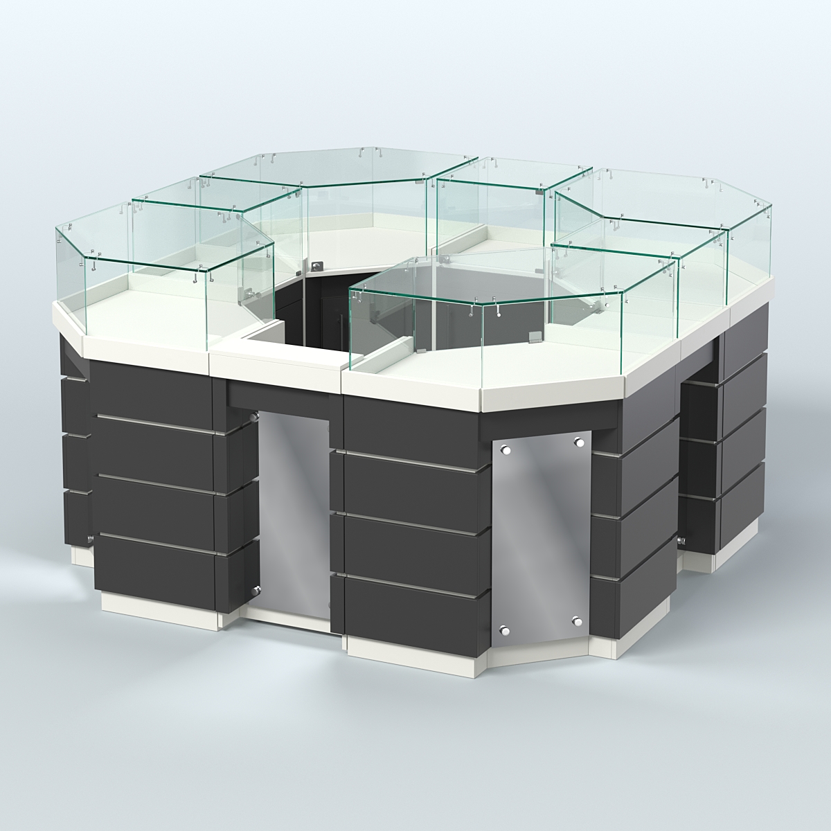 Торговый островок GOLD с зеркальным фасадом восьмиугольный №2-1 (4,04 кв.м) Белый и Черный