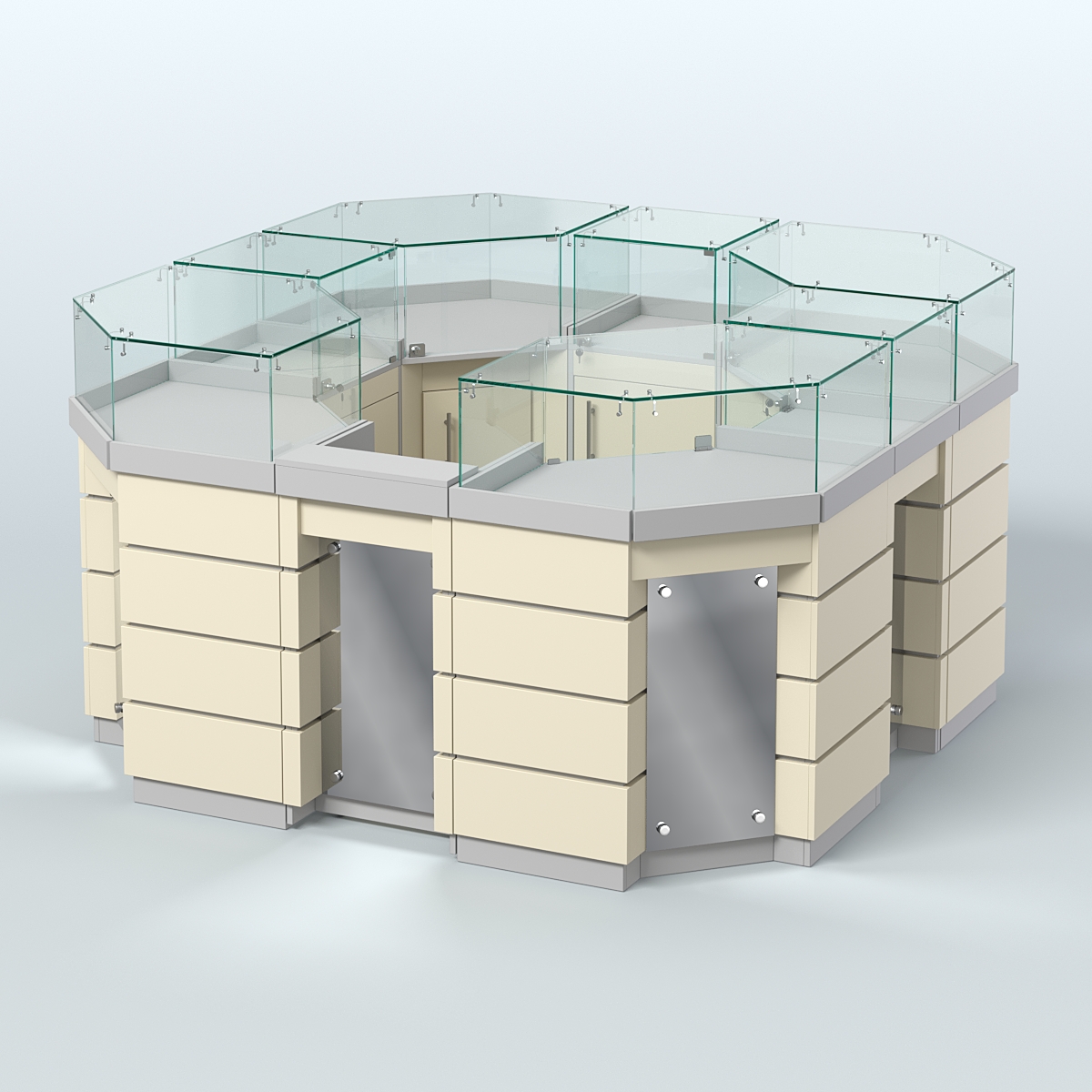 Торговый островок GOLD с зеркальным фасадом восьмиугольный №2-1 (4,04 кв.м) Серый + Крем Вайс