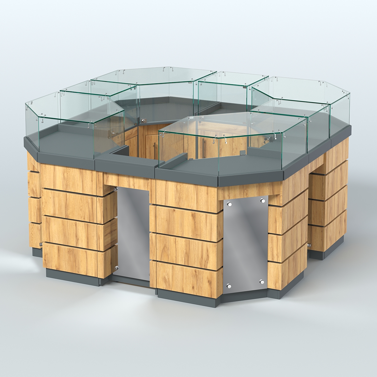 Торговый островок GOLD с зеркальным фасадом восьмиугольный №2-1 (4,04 кв.м) Темно-Серый  + Дуб Золотистый