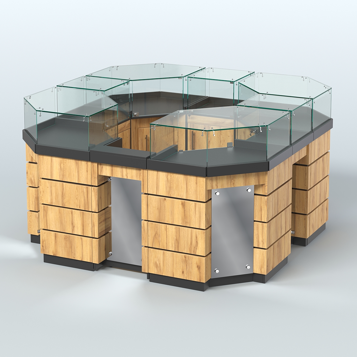 Торговый островок GOLD с зеркальным фасадом восьмиугольный №2-1 (4,04 кв.м) Черный и Дуб Золотистый 10-U1148